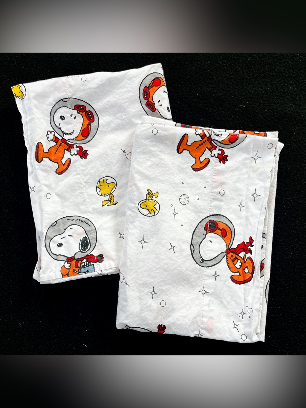 x2 Pottery Barn Snoopy Organic Glow in the Dark Space Pillowcase Peanut Standard